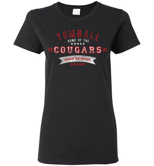 Tomball High School Cougars Women's Black T-shirt 96