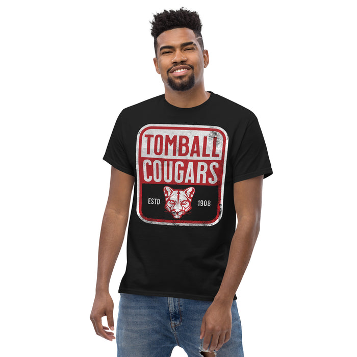 Man wearing a Tomball High School Cougars Classic Unisex Black T-shirt 01