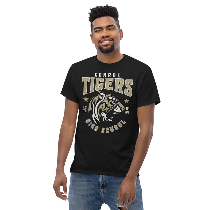 Man wearing Conroe High School Tigers Black Classic Unisex T-shirt 211