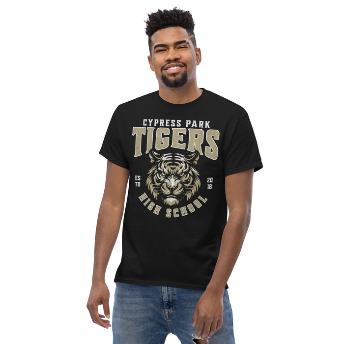 Man wearing Cypress Park High School Tigers Black Classic Unisex T-shirt 213