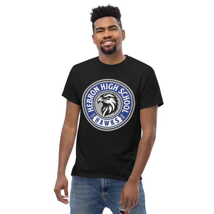 Man wearing Hebron High School Hawks Black Classic Unisex T-shirt 221