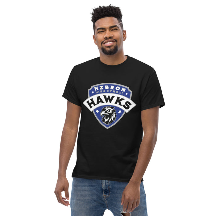 Man wearing Hebron High School Hawks Black Classic Unisex T-shirt 221