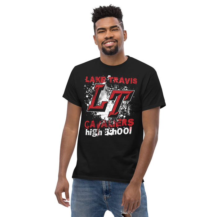 Man wearing Lake Travis High School Cavaliers Black Classic Unisex T-shirt 205