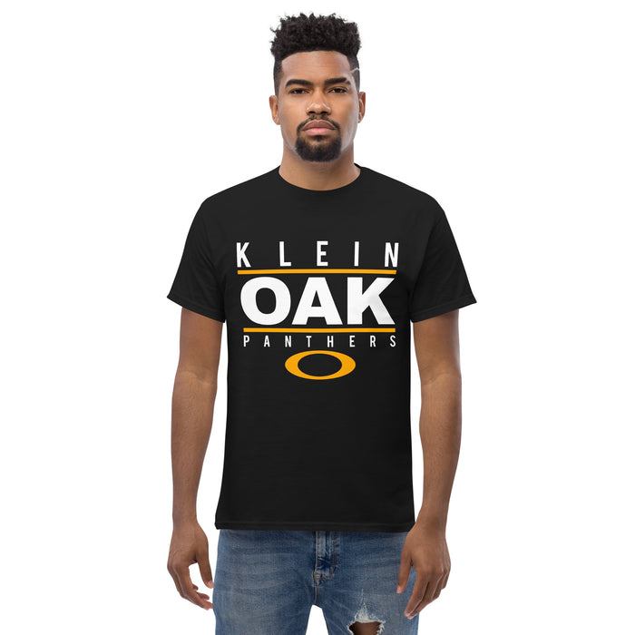 Man wearing a Klein Oak High School Panthers Classic Unisex Black T-shirt 07