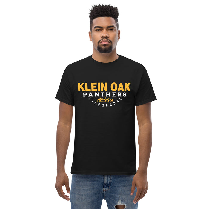 Man wearing a Klein Oak High School Panthers Classic Unisex Black T-shirt 12