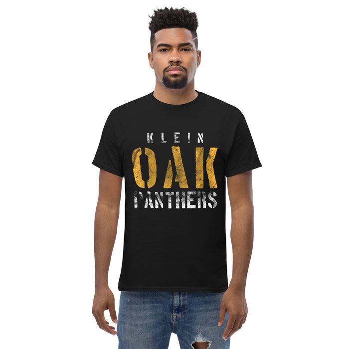 Man wearing a Klein Oak High School Panthers Classic Unisex Black T-shirt 17