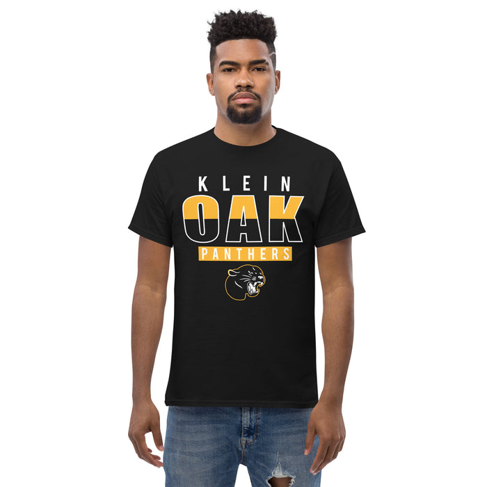 Man wearing a Klein Oak High School Panthers Classic Unisex Black T-shirt 23