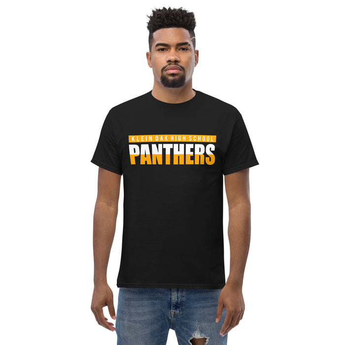 Man wearing a Klein Oak High School Panthers Classic Unisex Black T-shirt 25