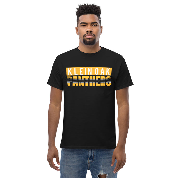 Man wearing a Klein Oak High School Panthers Classic Unisex Black T-shirt 35