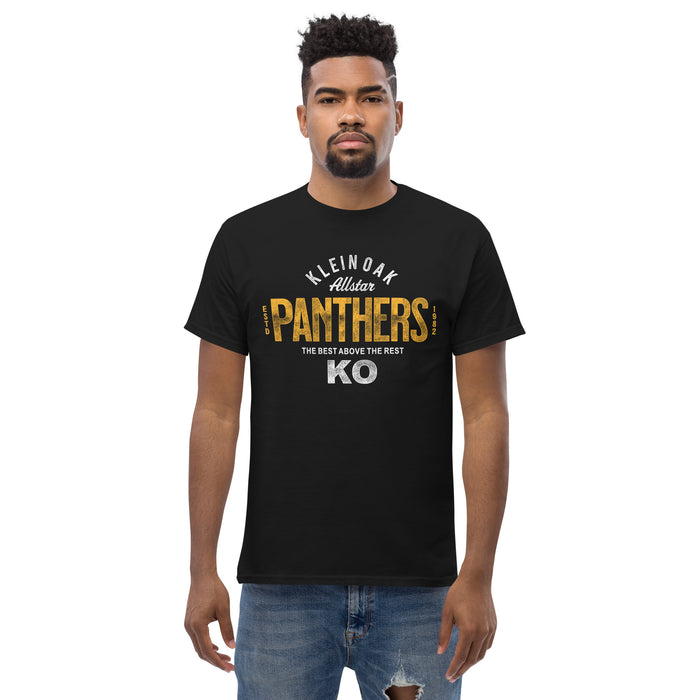 Man wearing a Klein Oak High School Panthers Classic Unisex Black T-shirt 40