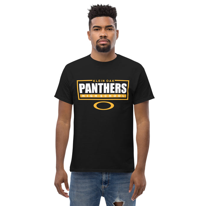 Man wearing a Klein Oak High School Panthers Classic Unisex Black T-shirt 49