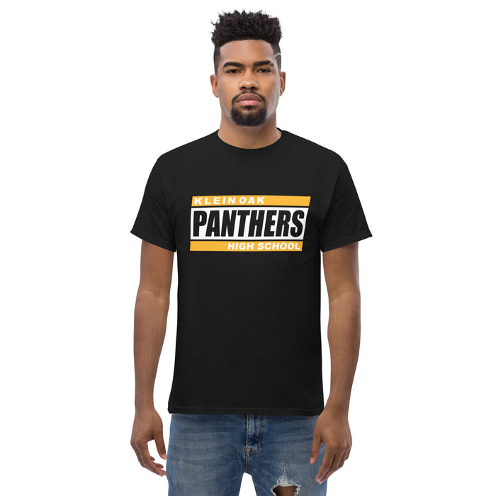 Man wearing a Klein Oak High School Panthers Classic Unisex Black T-shirt 72