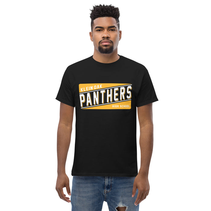 Man wearing a Klein Oak High School Panthers Classic Unisex Black T-shirt 84