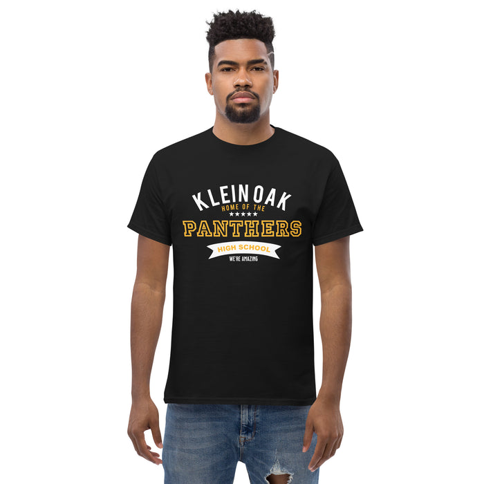 Man wearing a Klein Oak High School Panthers Classic Unisex Black T-shirt 96