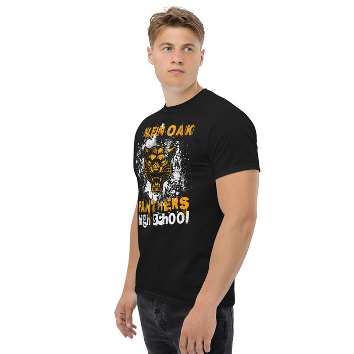 Man wearing a Klein Oak High School Panthers Classic Unisex Black T-shirt 216a