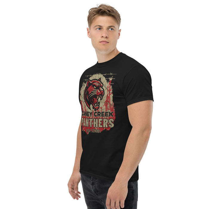 Man wearing a Caney Creek High School Panthers Black Classic Unisex T-shirt 202a