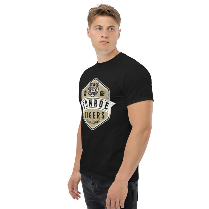 Man wearing Conroe High School Tigers Black Classic Unisex T-shirt 209a