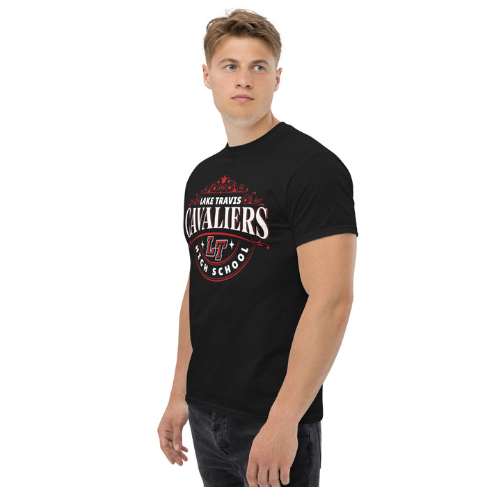 Side view of Lake Travis High School Cavaliers Black Classic Unisex T-shirt 211