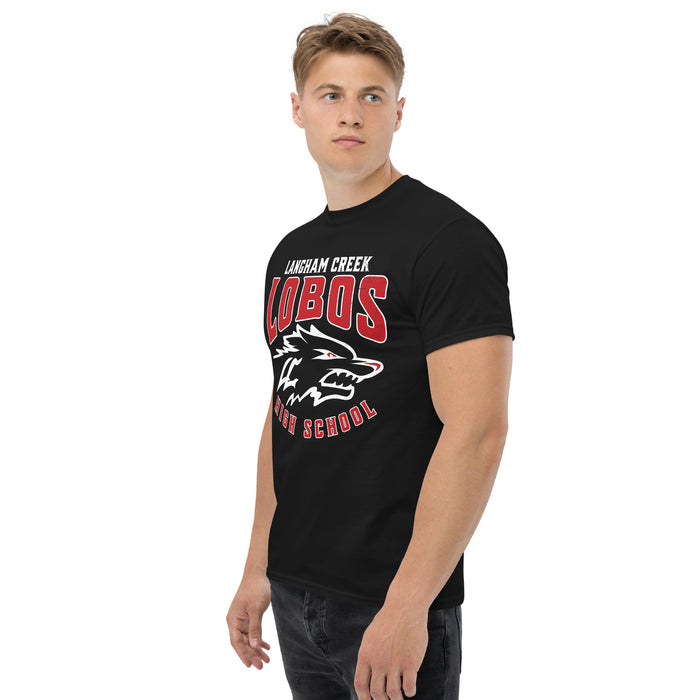 Side view of Langham Creek High School Lobos Black Classic Unisex T-shirt 213