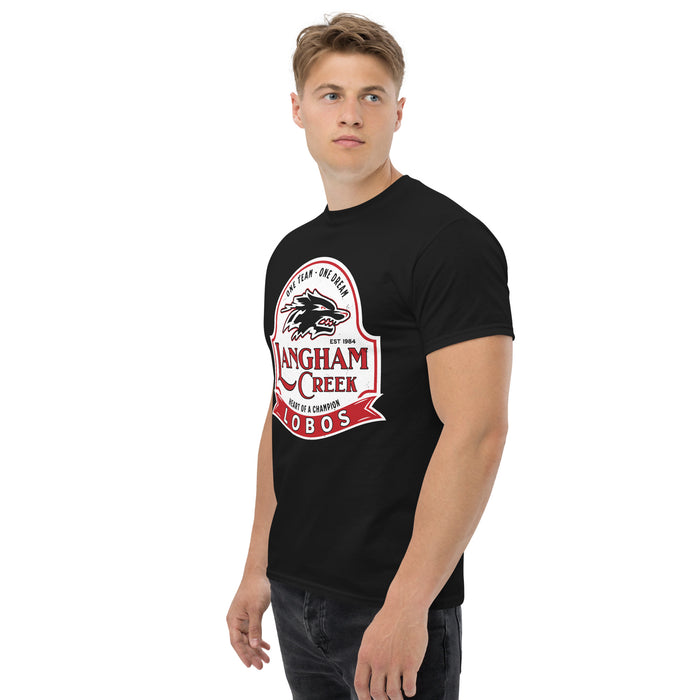 Side view of Langham Creek High School Lobos Black Classic Unisex T-shirt 219