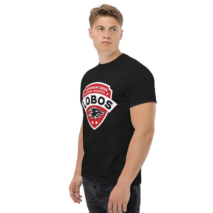 Side view of Langham Creek High School Lobos Black Classic Unisex T-shirt 221