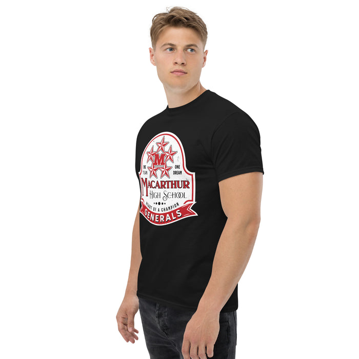 Side view of MacArthur High School Generals Black Classic Unisex T-shirt 219