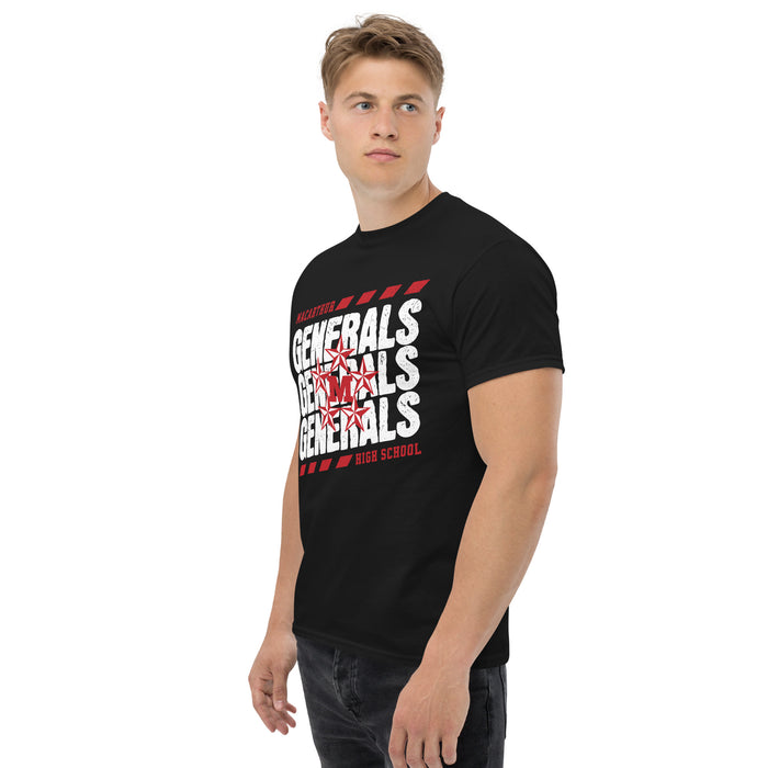 Side view of MacArthur High School Generals Black Classic Unisex T-shirt 223