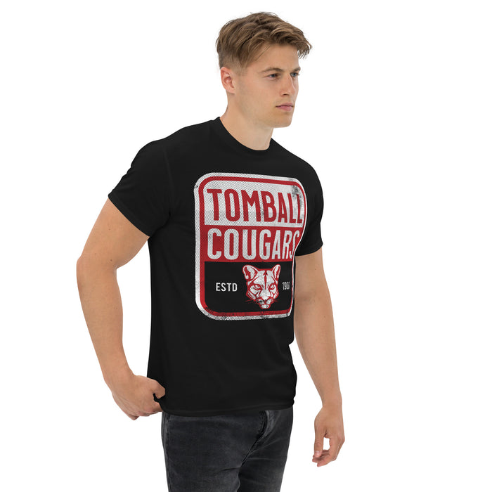 Man wearing a Tomball High School Cougars Classic Unisex Black T-shirt 01a