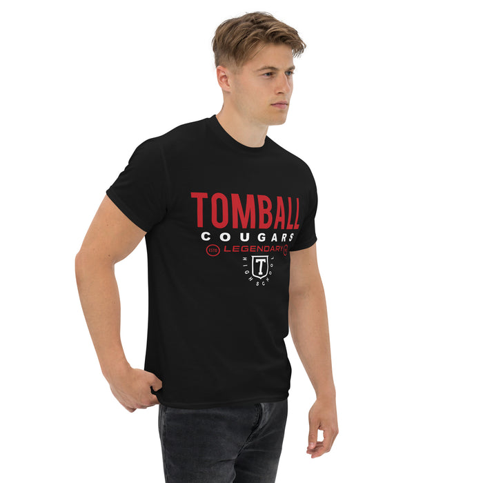 Man wearing a Tomball High School Cougars Classic Unisex Black T-shirt 03a