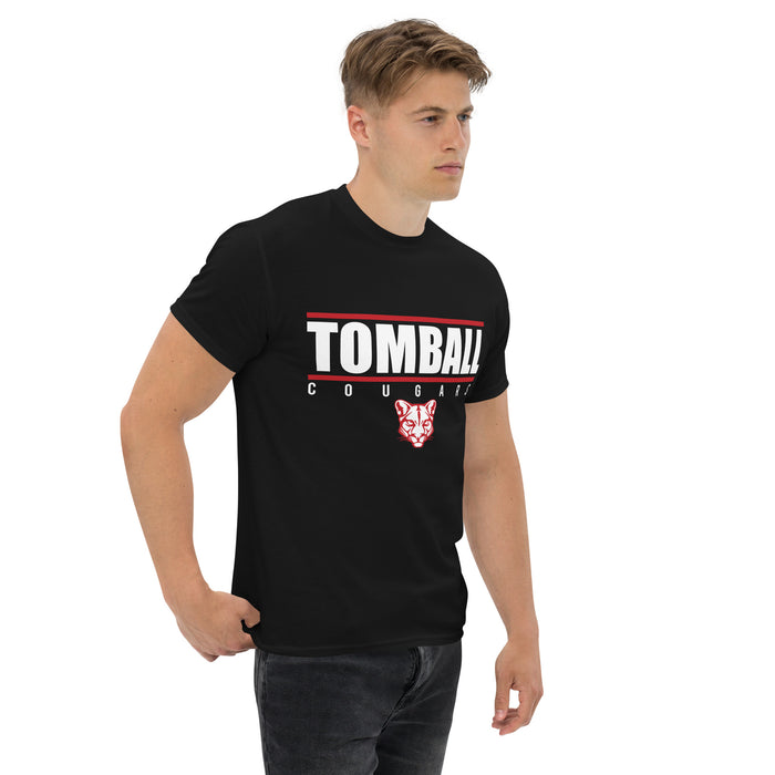 Man wearing a Tomball High School Cougars Classic Unisex Black T-shirt 07a