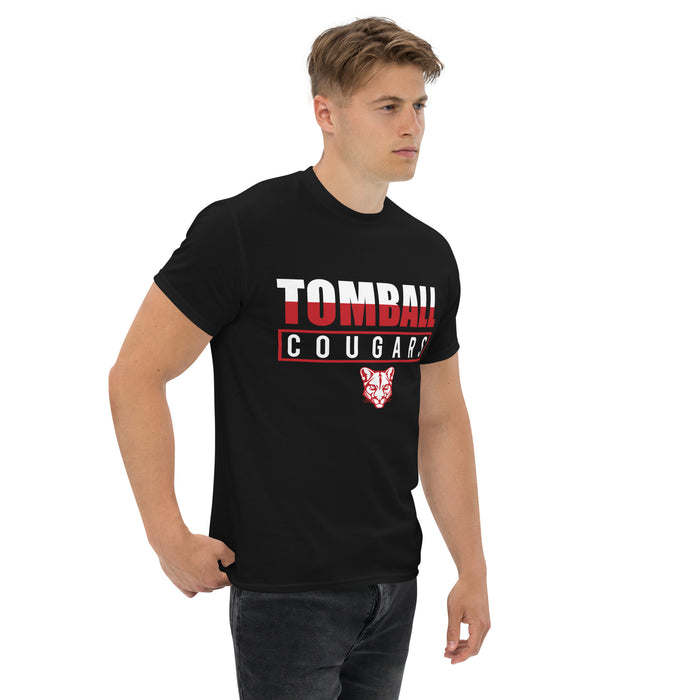 Man wearing a Tomball High School Cougars Classic Unisex Black T-shirt 29a