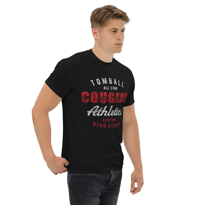 Man wearing a Tomball High School Cougars Classic Unisex Black T-shirt 34a