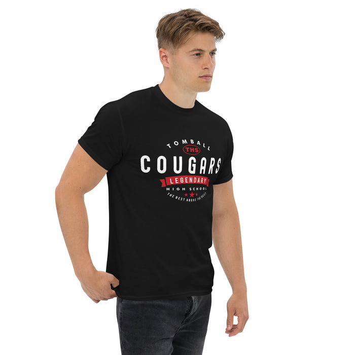 Man wearing a Tomball High School Cougars Classic Unisex Black T-shirt 44a