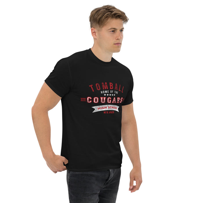 Man wearing a Tomball High School Cougars Classic Unisex Black T-shirt 96a