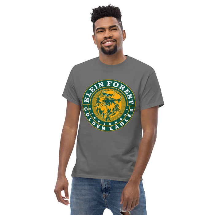 Man wearing a Klein Forest Golden Eagles Classic Unisex Charcoal T-shirt 02