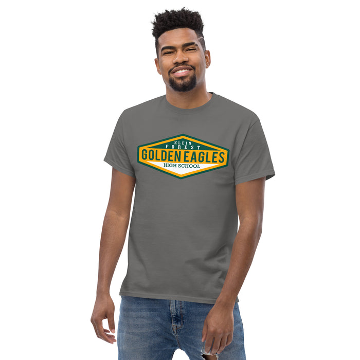 Man wearing a Klein Forest Golden Eagles Classic Unisex Charcoal T-shirt 09