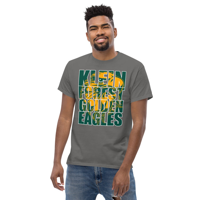 Man wearing a Klein Forest Golden Eagles Classic Unisex Charcoal T-shirt 20