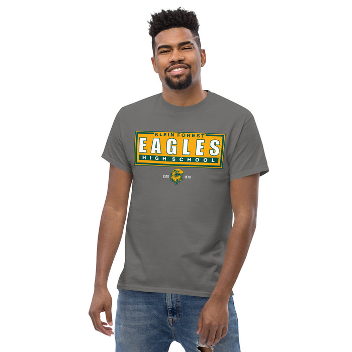 Man wearing a Klein Forest Golden Eagles Classic Unisex Charcoal T-shirt 49