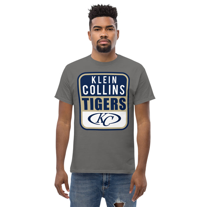 Man wearing a Klein Collins High School Tigers Classic Unisex Charcoal T-shirt 01