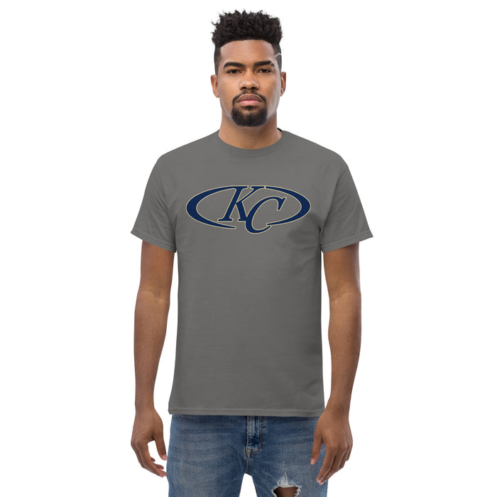 Man wearing a Klein Collins High School Tigers Classic Unisex Charcoal T-shirt 08