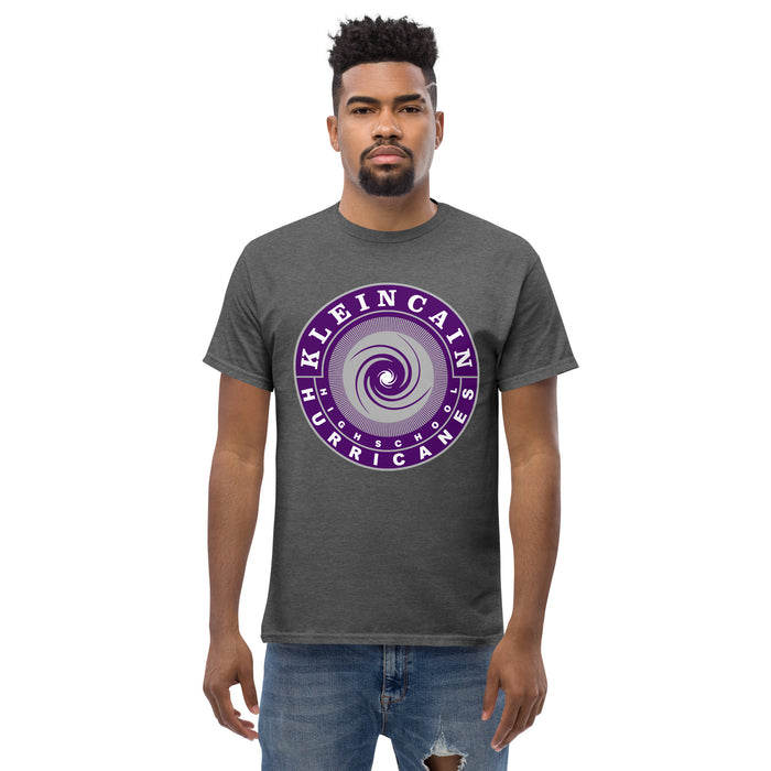 Man wearing a Klein Cain High School Hurricanes Dark Heather Classic T-shirt 02