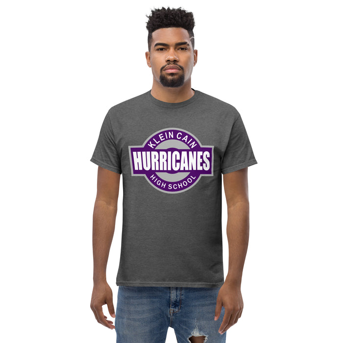 Man wearing a Klein Cain High School Hurricanes Dark Heather Classic T-shirt 11