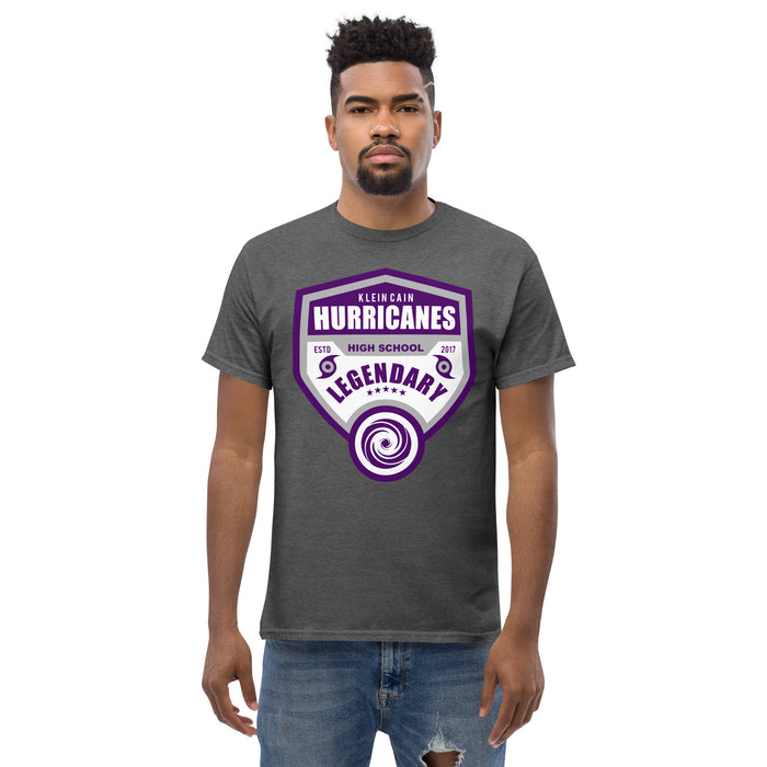 Man wearing a Klein Cain High School Hurricanes Dark Heather Classic T-shirt 14