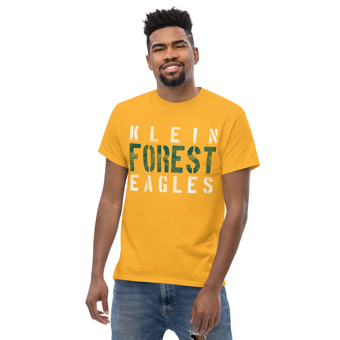 Man wearing a Klein Forest Golden Eagles Classic Unisex Gold T-shirt 17