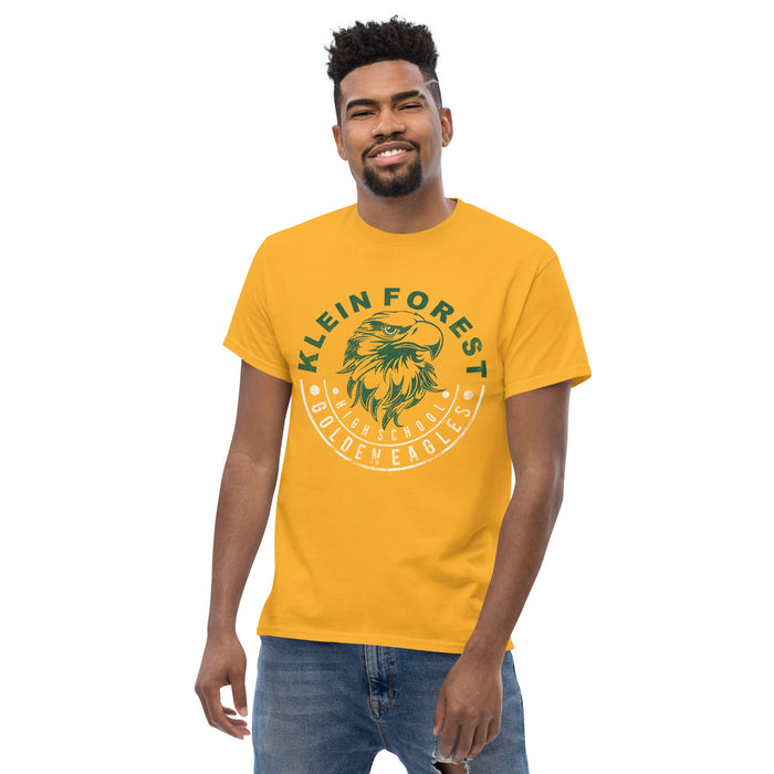 Man wearing a Klein Forest Golden Eagles Classic Unisex Gold T-shirt 19