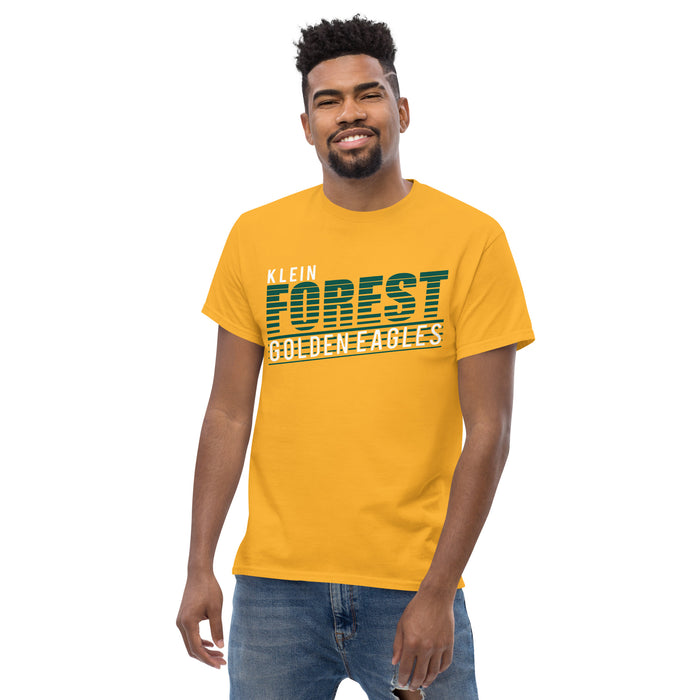 Man wearinga Klein Forest Golden Eagles Classic Unisex Gold T-shirt 32