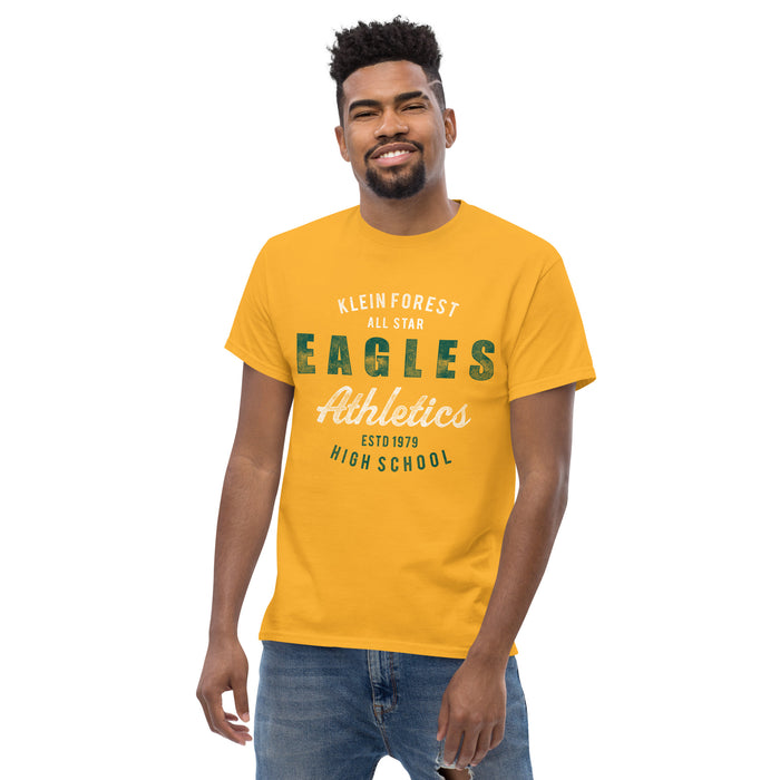 Man wearing a Klein Forest Golden Eagles Classic Unisex Gold T-shirt 34