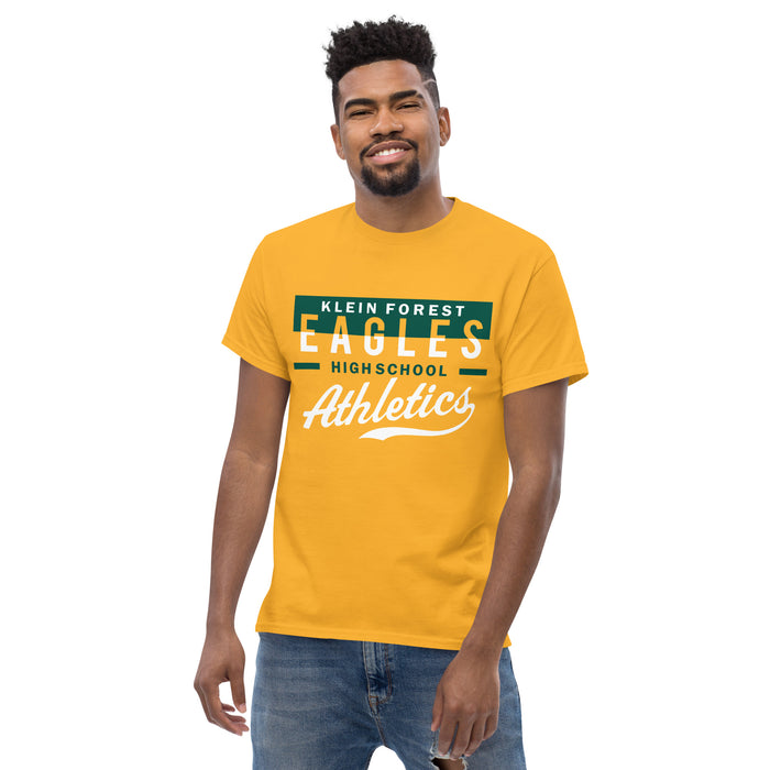 Man wearing a Klein Forest Golden Eagles Classic Unisex Gold T-shirt 48