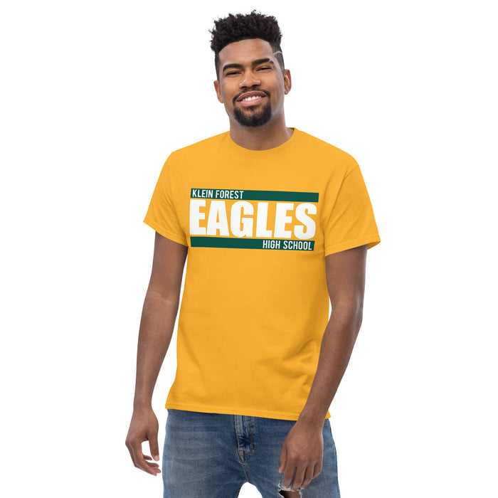 Man wearing a Klein Forest Golden Eagles Classic Unisex Gold T-shirt 98