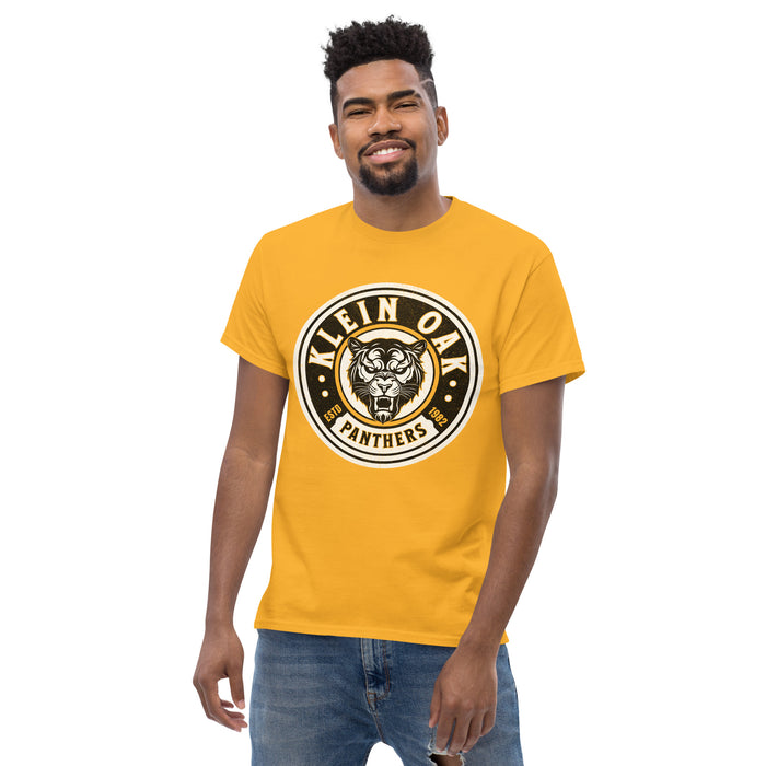 Man wearing a Klein Oak High School Panthers Classic Unisex Gold T-shirt 201